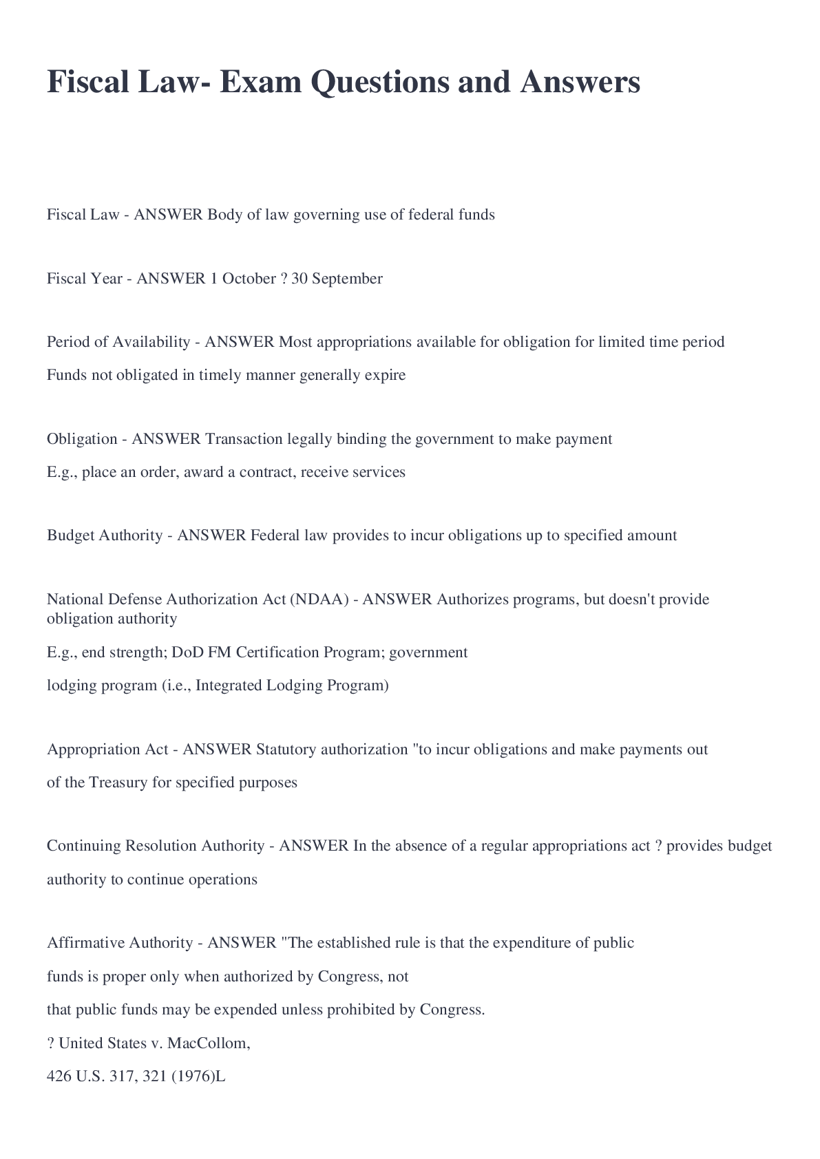 Preview image for Fiscal Law- Exam Questions and Answers